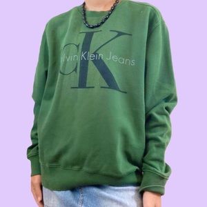 90s comfy vintage authentic Calvin Klein Green Sweater Crewneck long sleeve